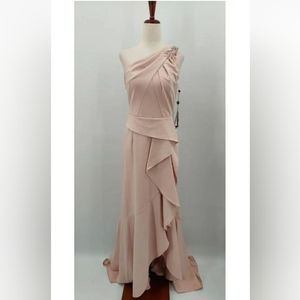 NWT ADRIANNA PAPELL PINK ONE-SHOULDER RUFFLE GOWN